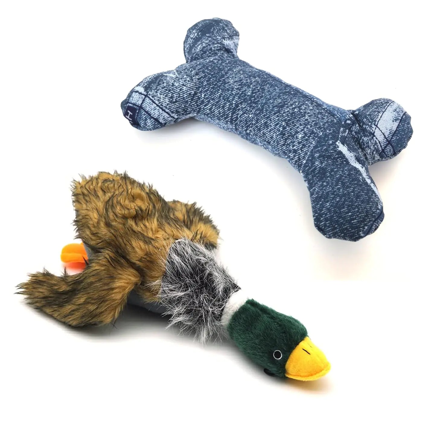 JKW Plush Mallard Duck Dog Toy and Squeaky Bone Dog Toy Plush Dog Chew Toy for Small Medium Dogs 8-Inch (2 Pack)
